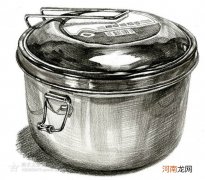 素描大的带盖子的不锈钢锅