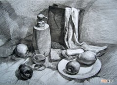 素描静物之洗发水，香皂，水果，纸袋子，毛巾等等